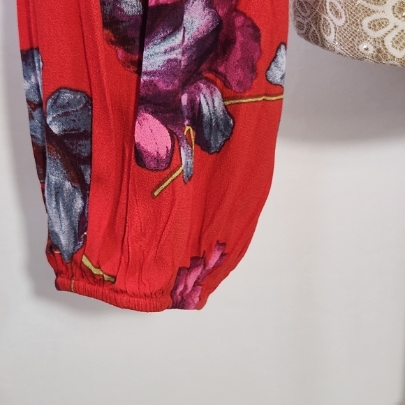 Band of The Free Crop Top Floral Scallop Tie Front Long Sleeve Smocked Size L - Picture 4 of 12